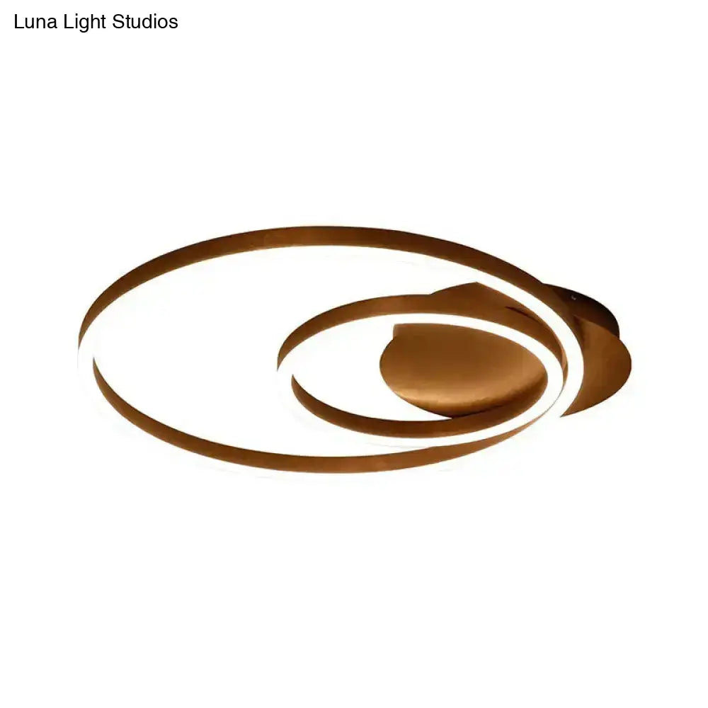 Modern Metallic Dual-Ring Ceiling Light - 16’/19.5’/23.5’ Dia Led Coffee Flush Mount Lamp For