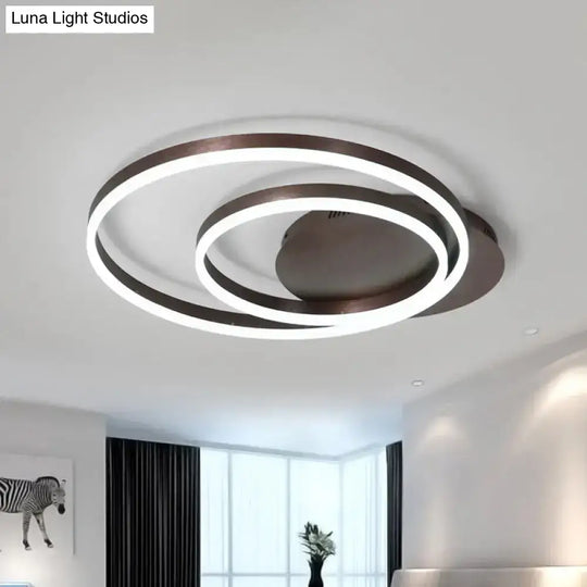 Modern Metallic Dual-Ring Ceiling Light - 16’/19.5’/23.5’ Dia Led Coffee Flush Mount Lamp For