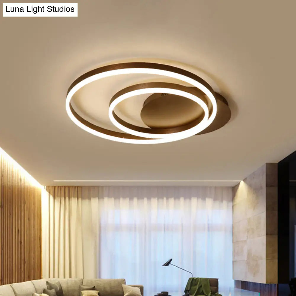Modern Metallic Dual-Ring Ceiling Light - 16/19.5/23.5 Dia Led Coffee Flush Mount Lamp For Living