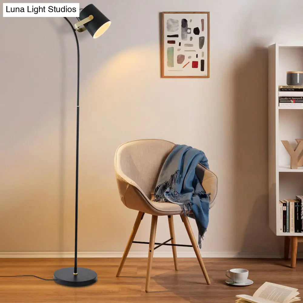 Modern Metallic Floor Lamp: Black Cylinder Spot Light With Handle For Living Room