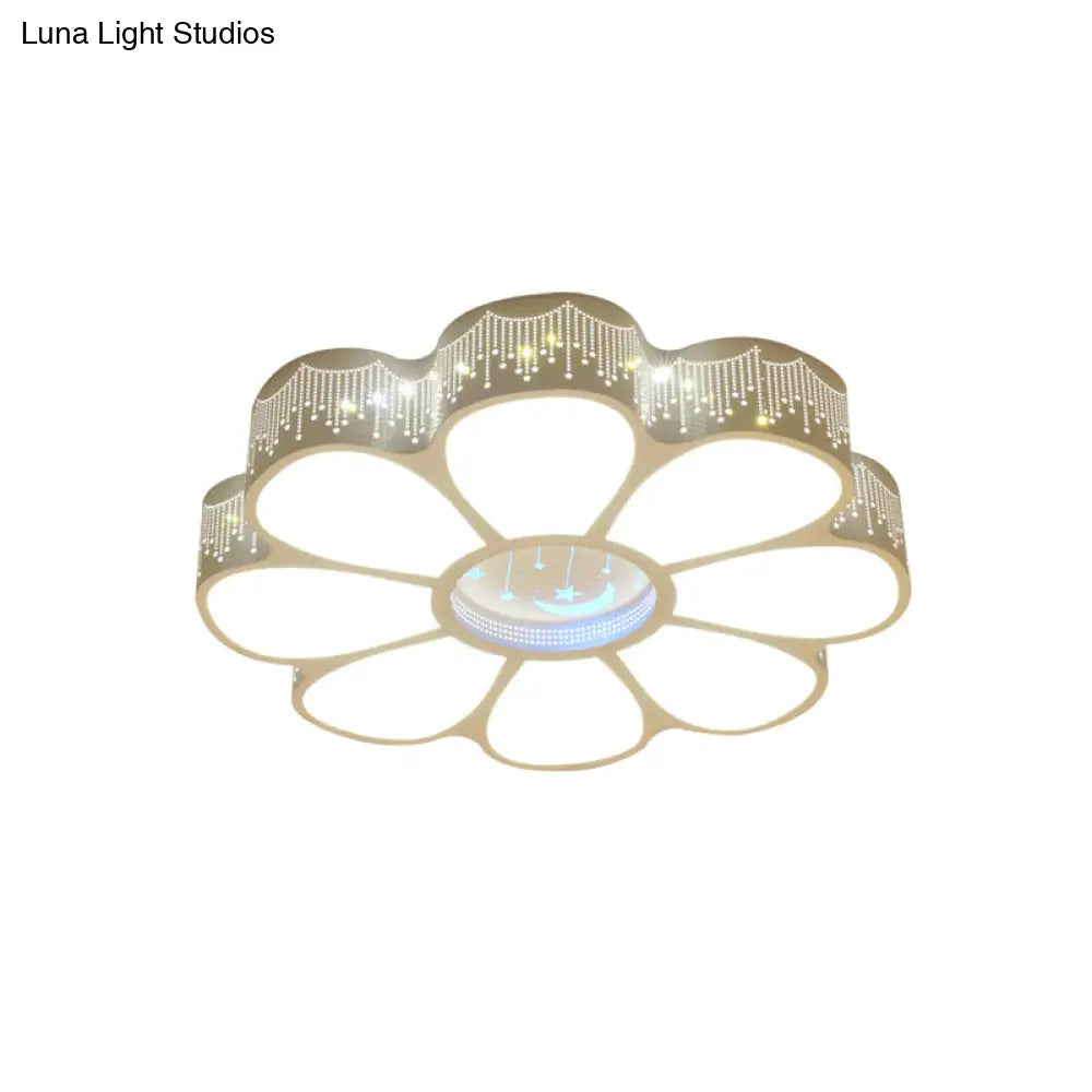 Modern Metallic Floral Led Flushmount Ceiling Lamp - White