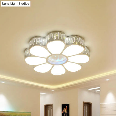 Modern Metallic Floral Led Flushmount Ceiling Lamp - White