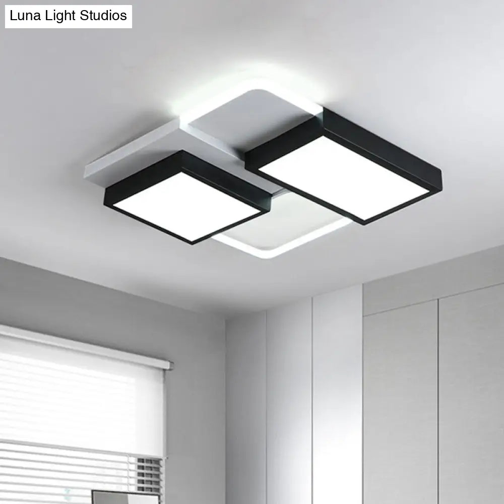 Modern Metallic Flush Mount Led Lamp: Black Close To Ceiling Lighting In Warm/White Light / White