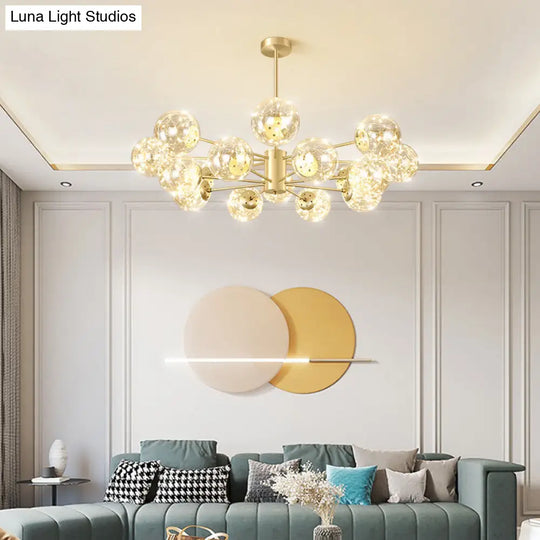 Contemporary Radial Led Pendant Chandelier With Clear Globe Glass Shade - Metallic Gold Finish 16 /