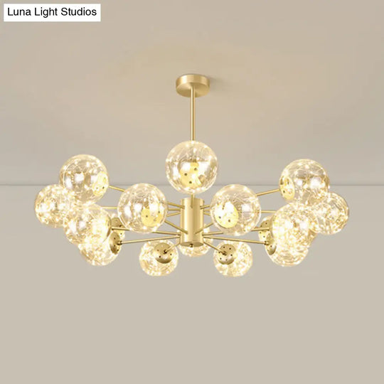 Contemporary Radial Led Pendant Chandelier With Clear Globe Glass Shade - Metallic Gold Finish