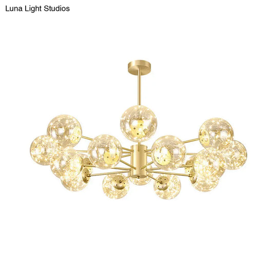 Contemporary Radial Led Pendant Chandelier With Clear Globe Glass Shade - Metallic Gold Finish