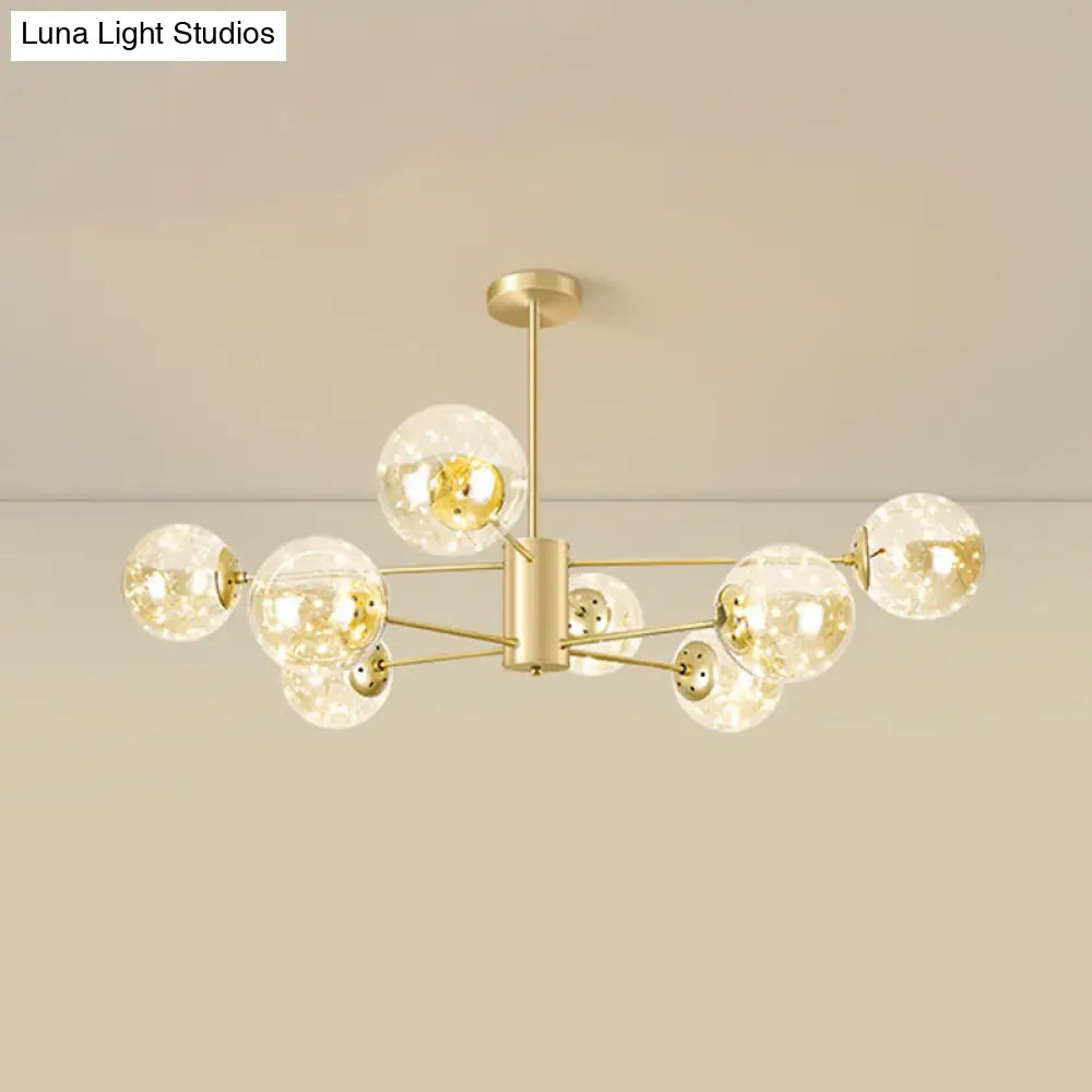 Contemporary Radial Led Pendant Chandelier With Clear Globe Glass Shade - Metallic Gold Finish