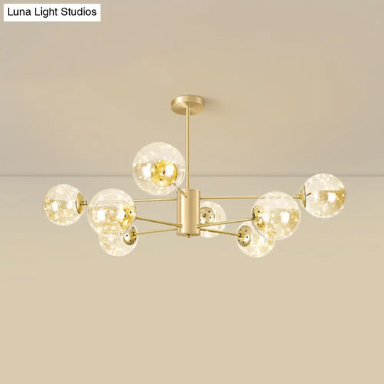 Contemporary Radial Led Pendant Chandelier With Clear Globe Glass Shade - Metallic Gold Finish