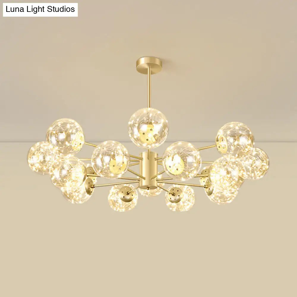 Contemporary Radial Led Pendant Chandelier With Clear Globe Glass Shade - Metallic Gold Finish