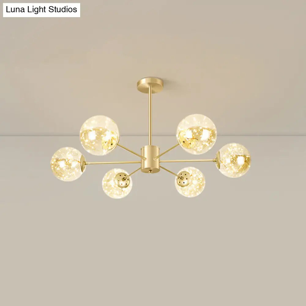 Contemporary Radial Led Pendant Chandelier With Clear Globe Glass Shade - Metallic Gold Finish