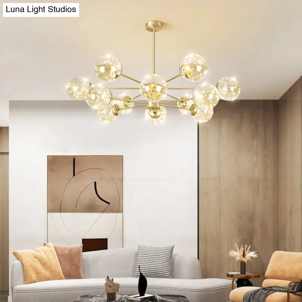 Contemporary Radial Led Pendant Chandelier With Clear Globe Glass Shade - Metallic Gold Finish 12 /