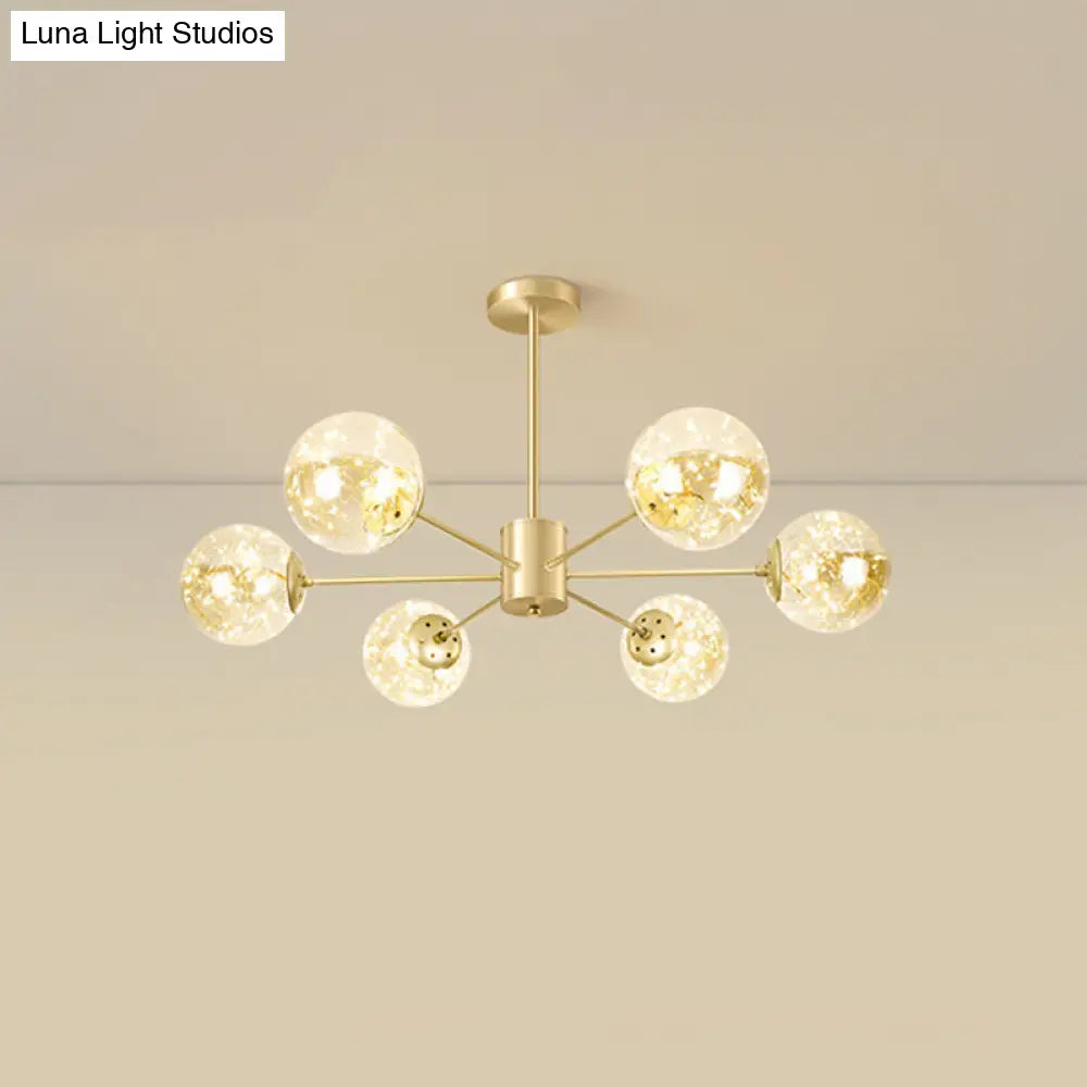 Contemporary Radial Led Pendant Chandelier With Clear Globe Glass Shade - Metallic Gold Finish 6 /