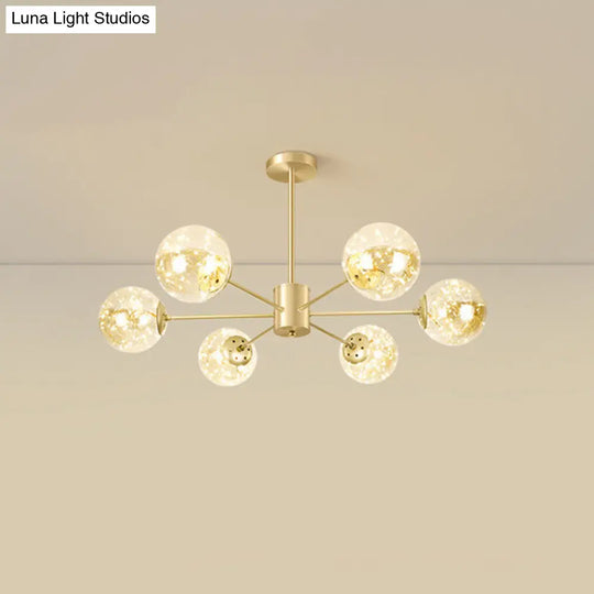 Contemporary Radial Led Pendant Chandelier With Clear Globe Glass Shade - Metallic Gold Finish 6 /