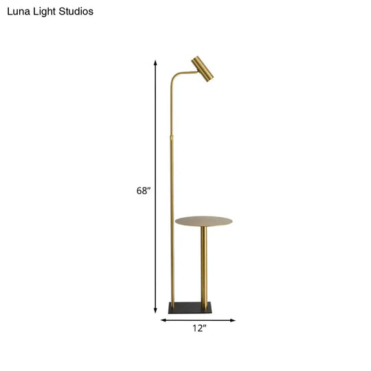 Modern Metallic Gold Led Bedroom Floor Lamp With Angled Arm