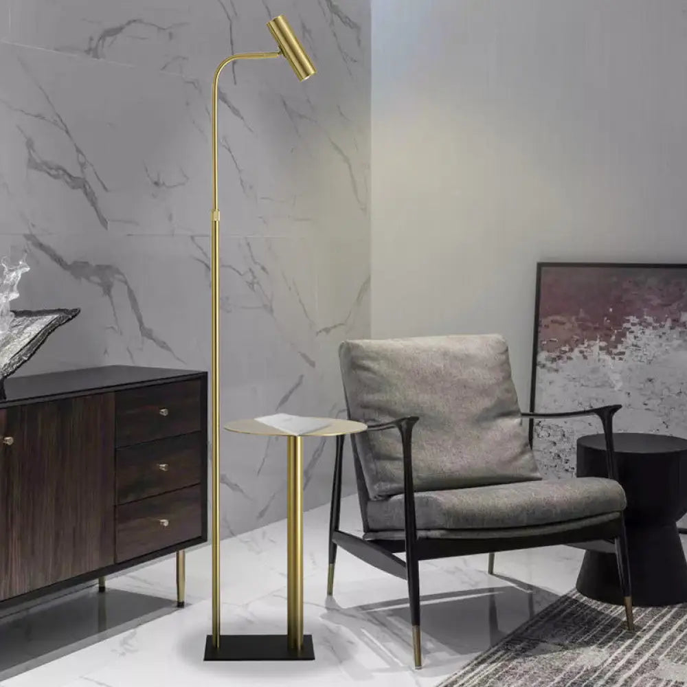 Modern Metallic Gold Led Bedroom Floor Lamp With Angled Arm