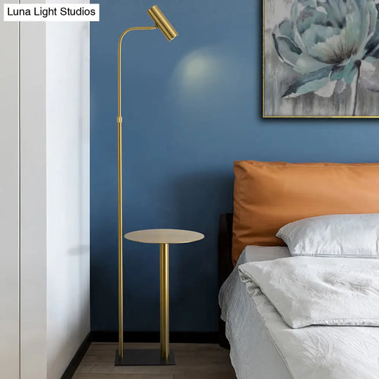 Modern Metallic Gold Led Bedroom Floor Lamp With Angled Arm