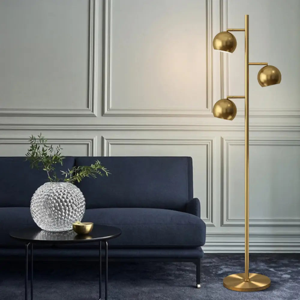 Modern Metallic Gold Sphere Tree 3-Light Floor Lamp For Drawing Room