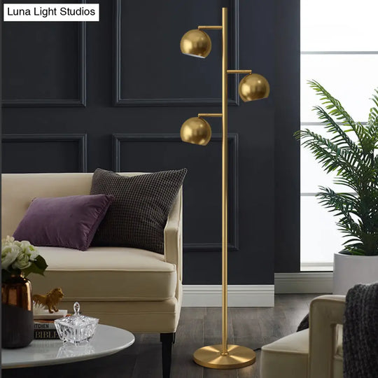 Modern Metallic Gold Sphere Tree 3-Light Floor Lamp For Drawing Room