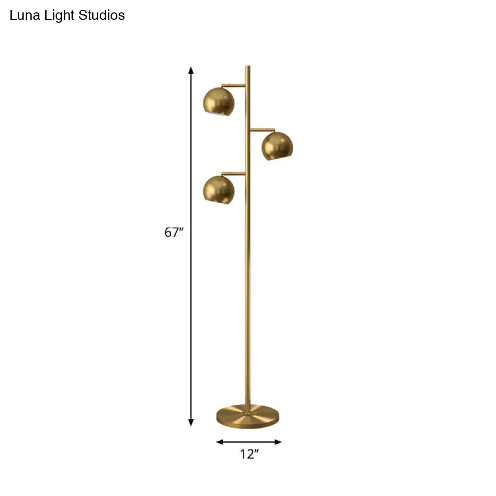 Modern Metallic Gold Sphere Tree 3-Light Floor Lamp For Drawing Room