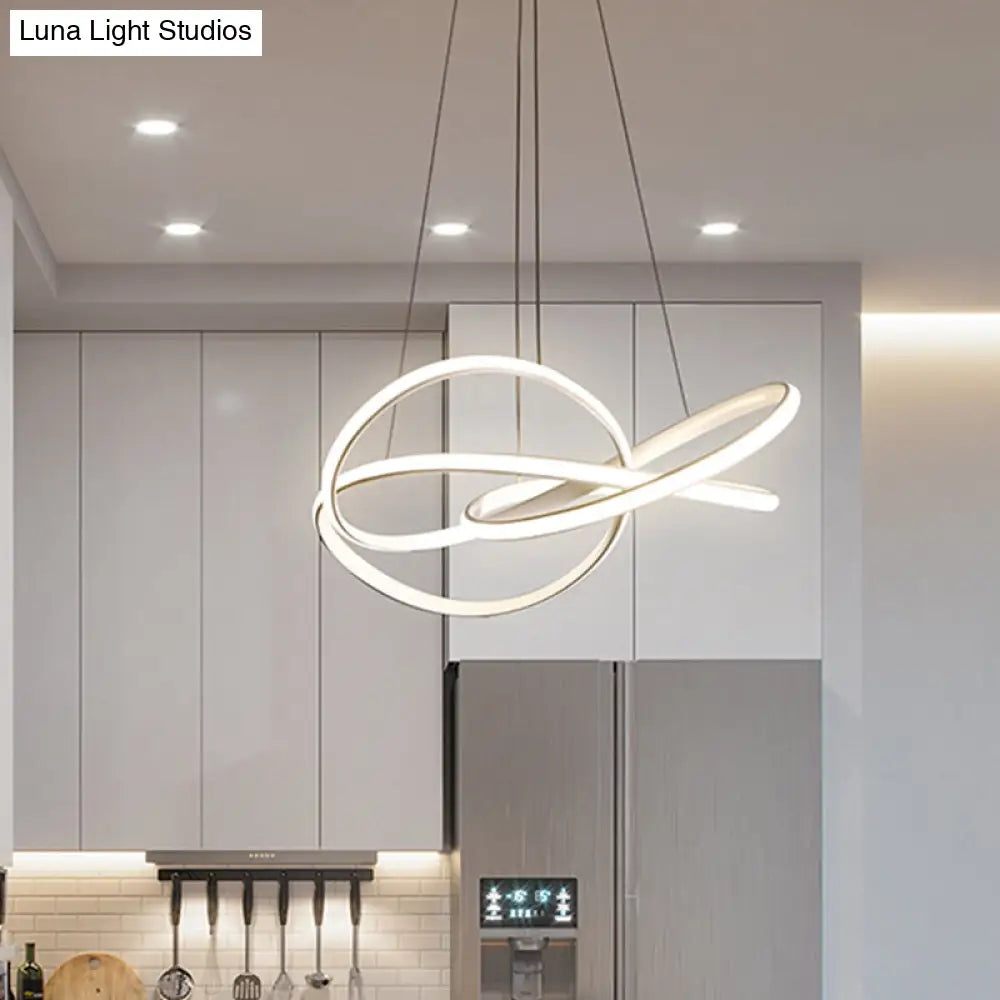 Modern Metallic Hanging Lamp: Led White Chandelier Lighting With Warm/White Light