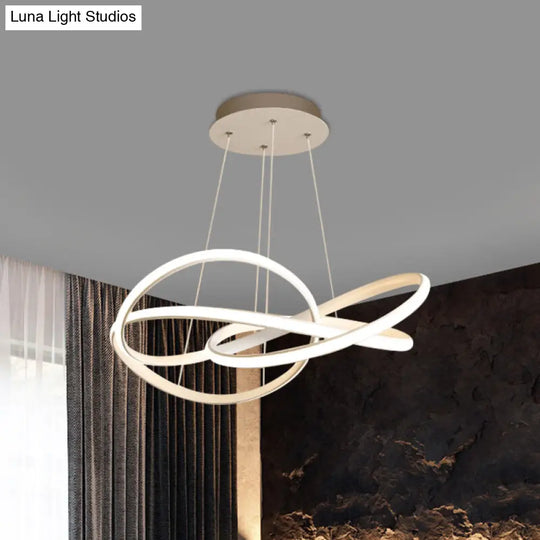 Modern Metallic Led Chandelier - Twisting Circle Design In Warm/White Light White / Warm