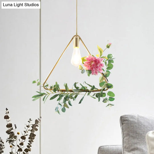 Modern Metallic Hanging Pendant: 1-Light Champagne Loft Style With Unique Triangle/Round/Square
