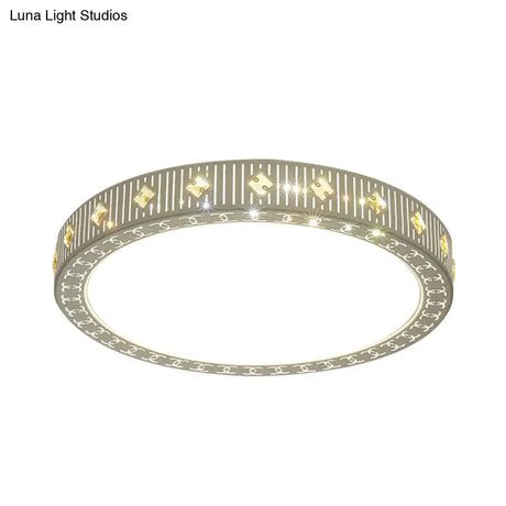 Modern Metallic Led Bedroom Flush Light Fixture - Round Ceiling Mount In White