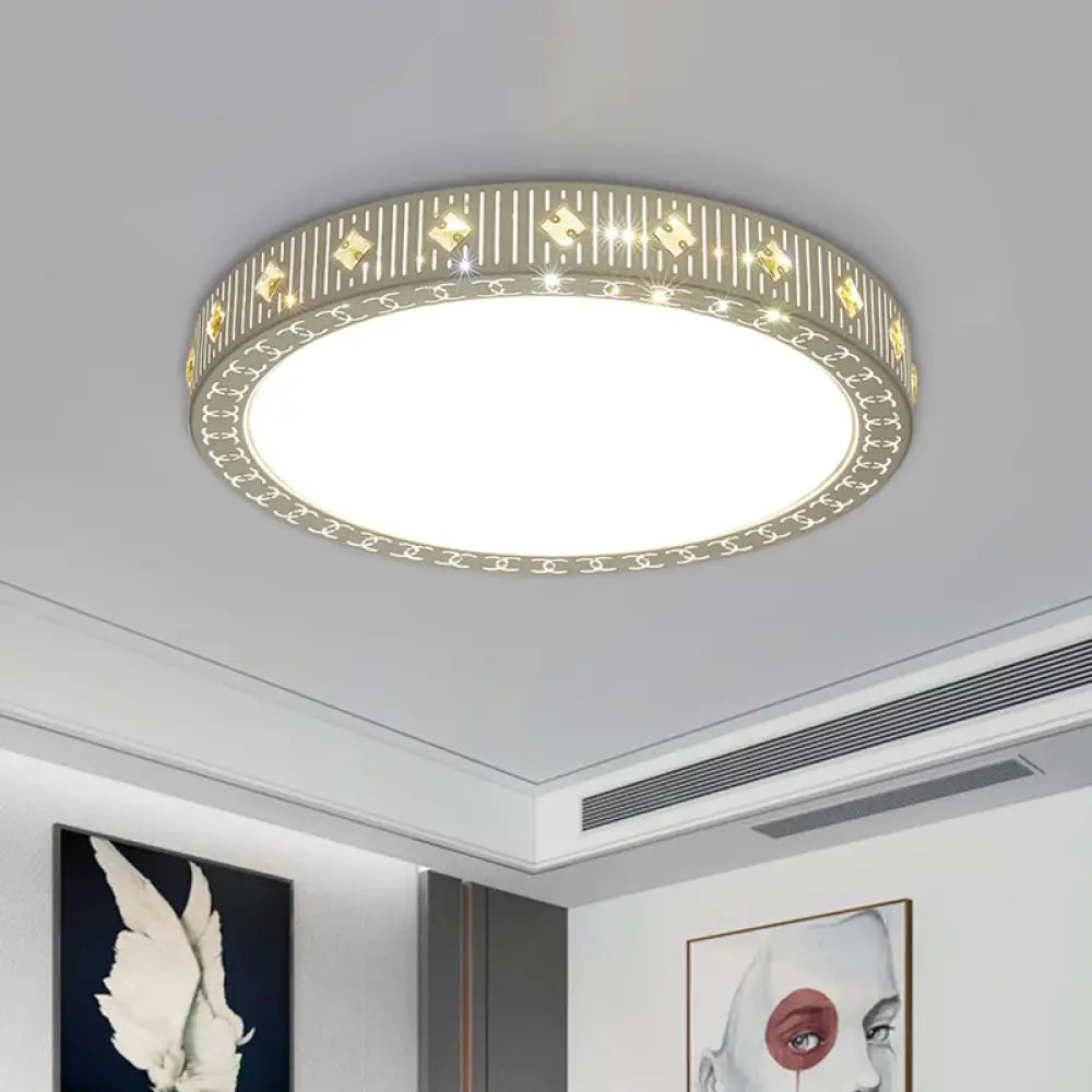 Modern Metallic Led Bedroom Flush Light Fixture - Round Ceiling Mount In White