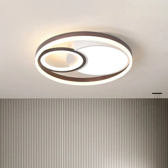 Modern Metallic Led Ceiling Light Fixture In Brown - Flush Mount