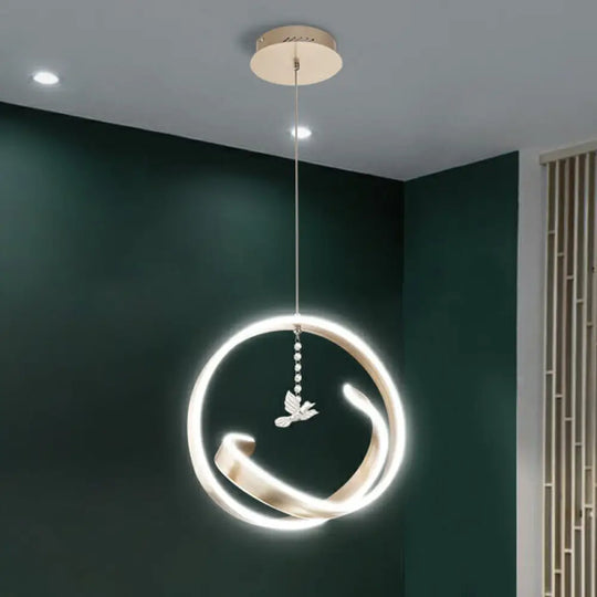 Modern Metallic Led Chandelier: Art Deco Loop Pendant Light For Dining Room Gold / White Bird