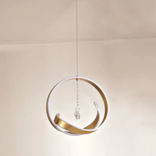 Modern Metallic Led Chandelier: Art Deco Loop Pendant Light For Dining Room Gold / White Swan