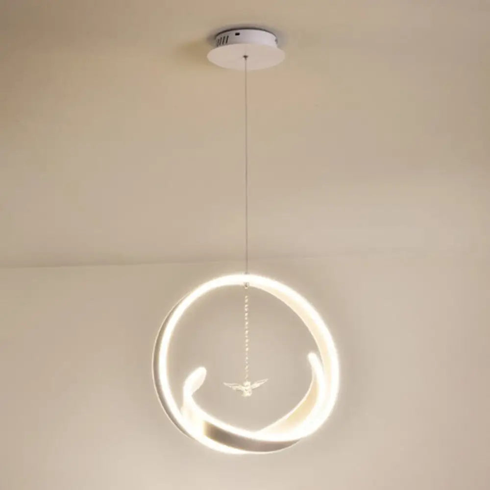 Modern Metallic Led Chandelier: Art Deco Loop Pendant Light For Dining Room White / Bird