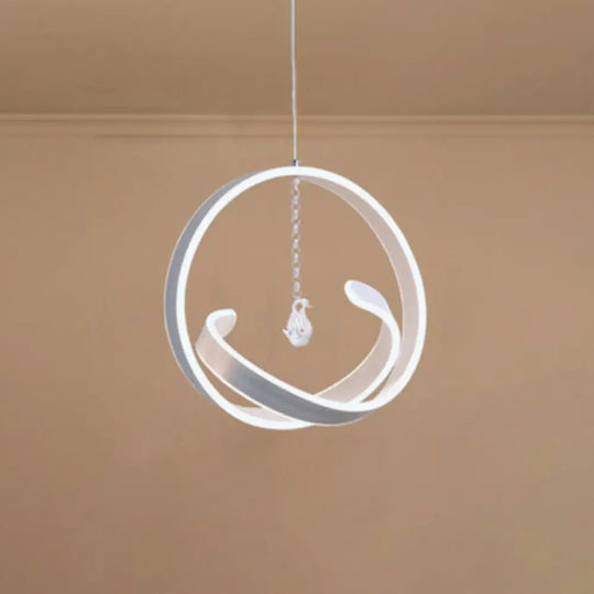 Modern Metallic Led Chandelier: Art Deco Loop Pendant Light For Dining Room White / Swan