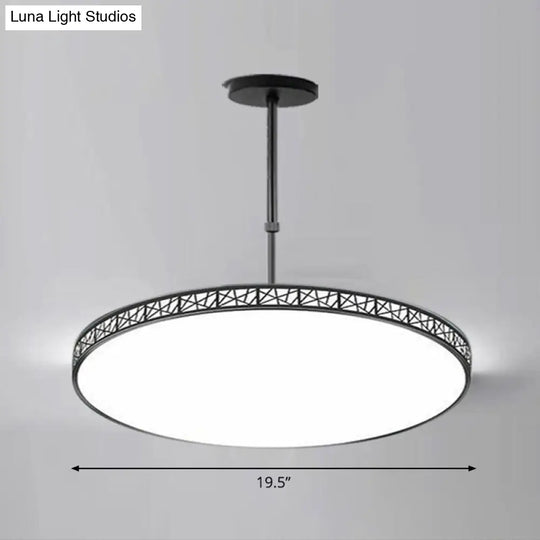 Modern Metallic Hollow-Carved Led Chandelier For Conference Room Lighting Black / 19.5 White