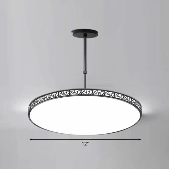 Modern Metallic Led Chandelier: Hollow-Carved Suspension Light For Conference Room Black / 12’