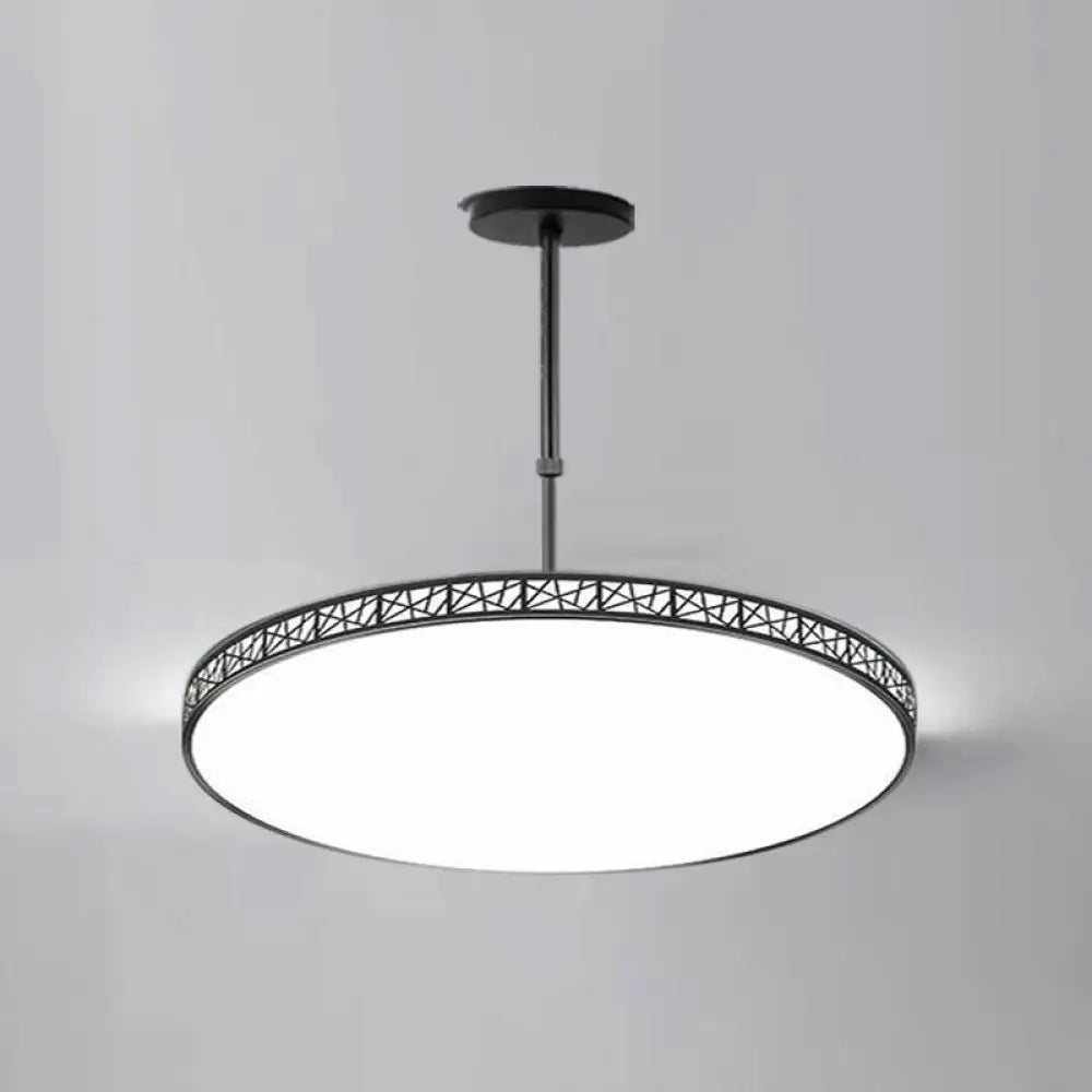 Modern Metallic Led Chandelier: Hollow-Carved Suspension Light For Conference Room Black / 12’ White