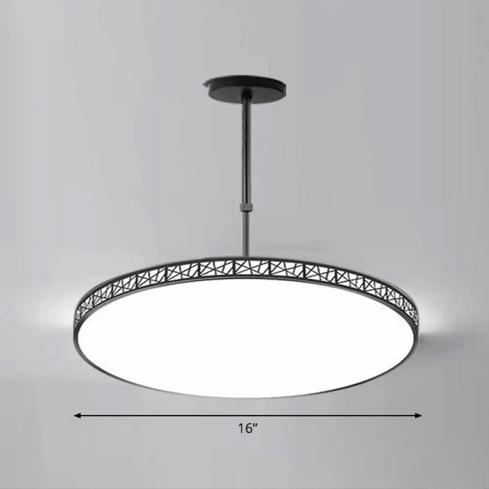 Modern Metallic Led Chandelier: Hollow-Carved Suspension Light For Conference Room Black / 16’