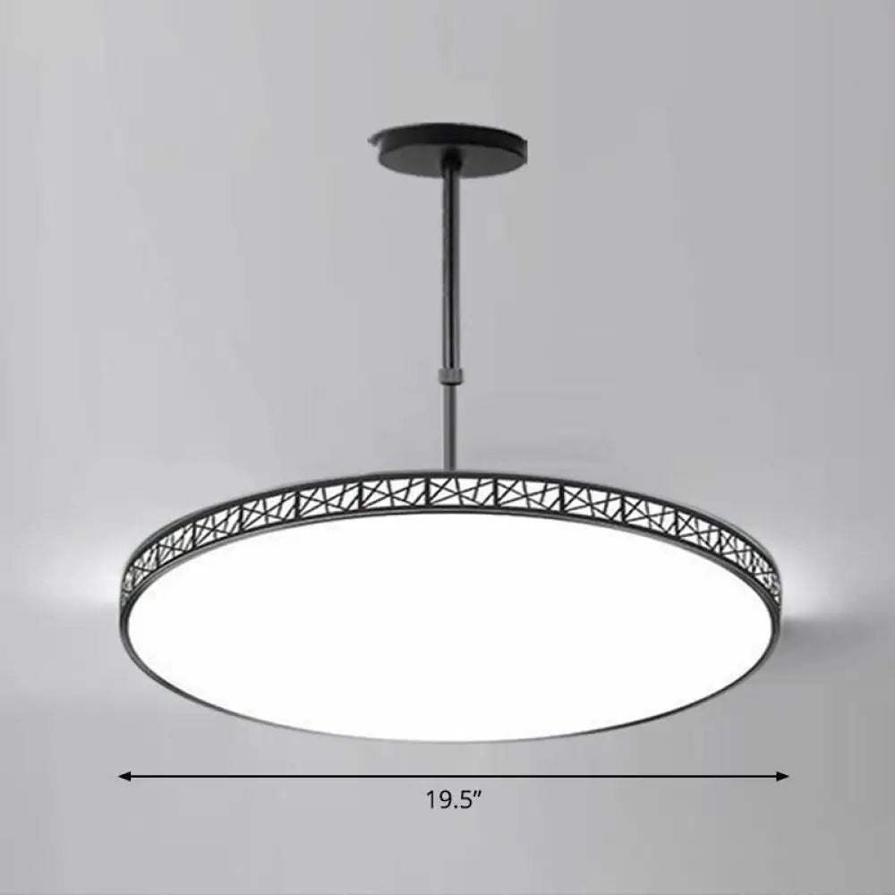 Modern Metallic Led Chandelier: Hollow-Carved Suspension Light For Conference Room Black / 19.5’