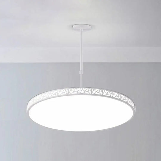 Modern Metallic Led Chandelier: Hollow-Carved Suspension Light For Conference Room White / 12’