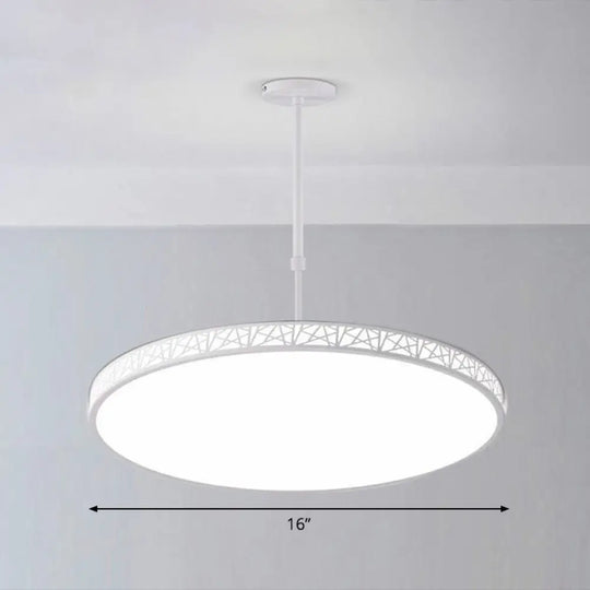 Modern Metallic Led Chandelier: Hollow-Carved Suspension Light For Conference Room White / 16’