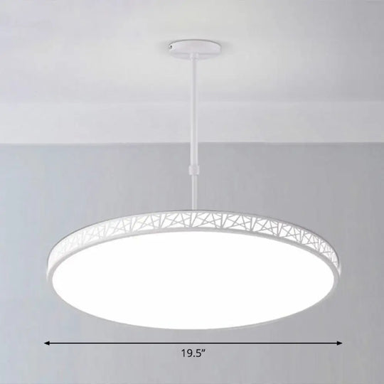 Modern Metallic Led Chandelier: Hollow-Carved Suspension Light For Conference Room White / 19.5’