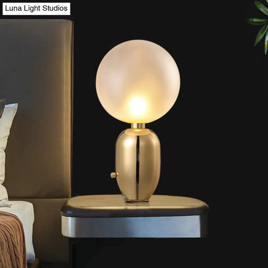 Modern Metallic Led Desk Lamp: Capsule Table Lighting In Black/Gold Orb White Glass Shade - For