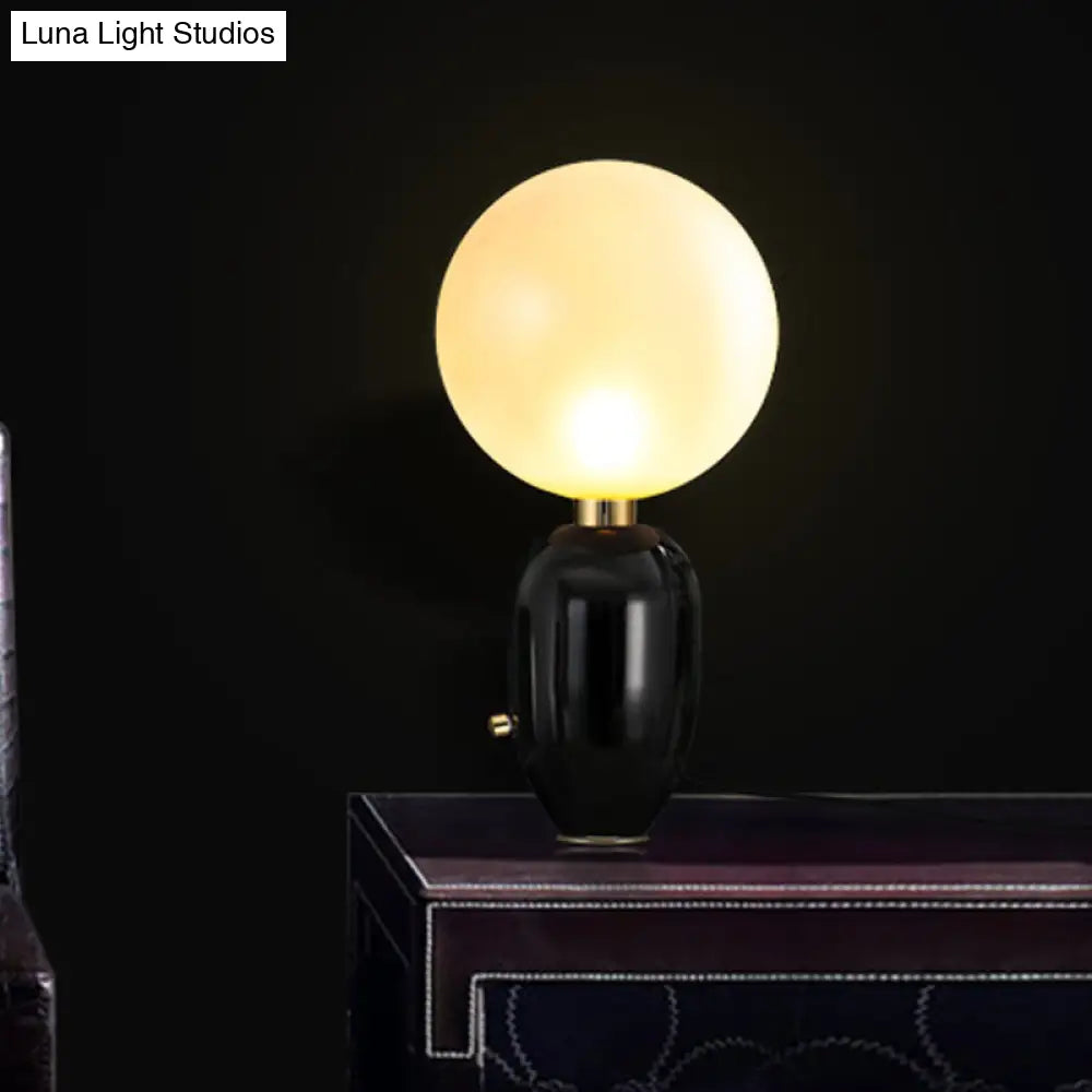 Modern Metallic Led Desk Lamp: Capsule Table Lighting In Black/Gold Orb White Glass Shade - For