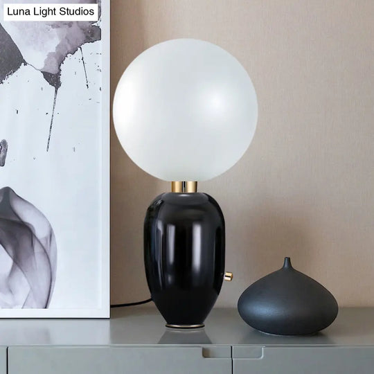 Modern Metallic Led Desk Lamp: Capsule Table Lighting In Black/Gold Orb White Glass Shade - For