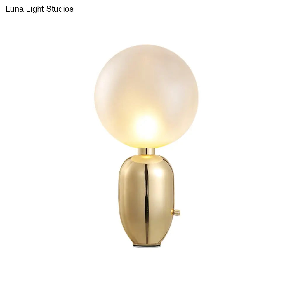 Modern Metallic Led Desk Lamp: Capsule Table Lighting In Black/Gold Orb White Glass Shade - For