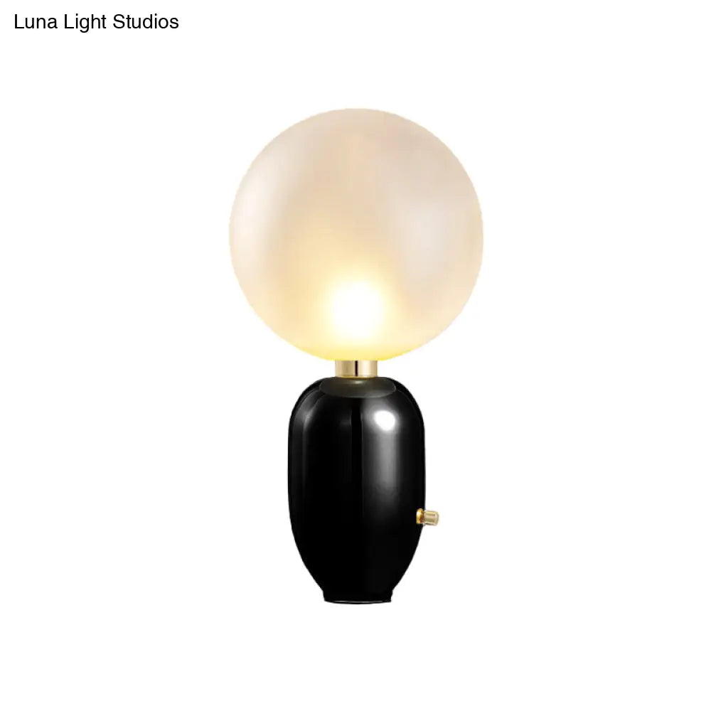 Modern Metallic Led Desk Lamp: Capsule Table Lighting In Black/Gold Orb White Glass Shade - For