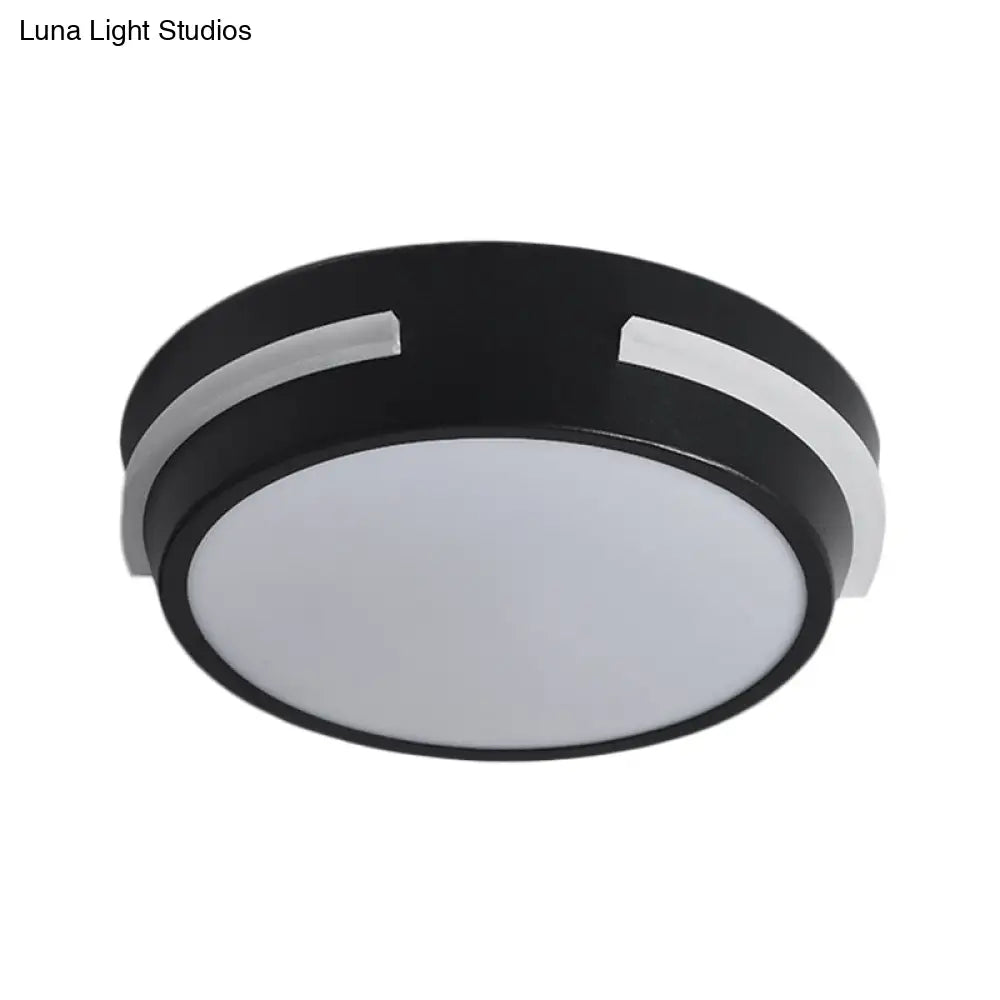 Modern Metallic Led Drum Ceiling Light In Black/White With Warm Glow - Flush Mount