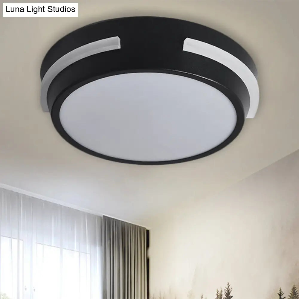 Modern Metallic Led Drum Ceiling Light In Black/White With Warm Glow - Flush Mount Black / White