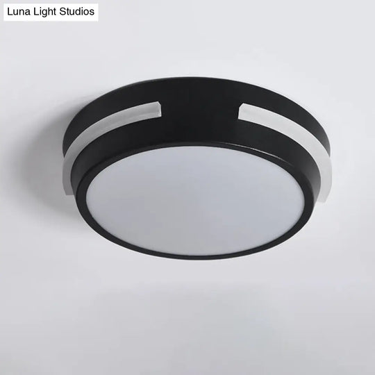 Modern Metallic Led Drum Ceiling Light In Black/White With Warm Glow - Flush Mount