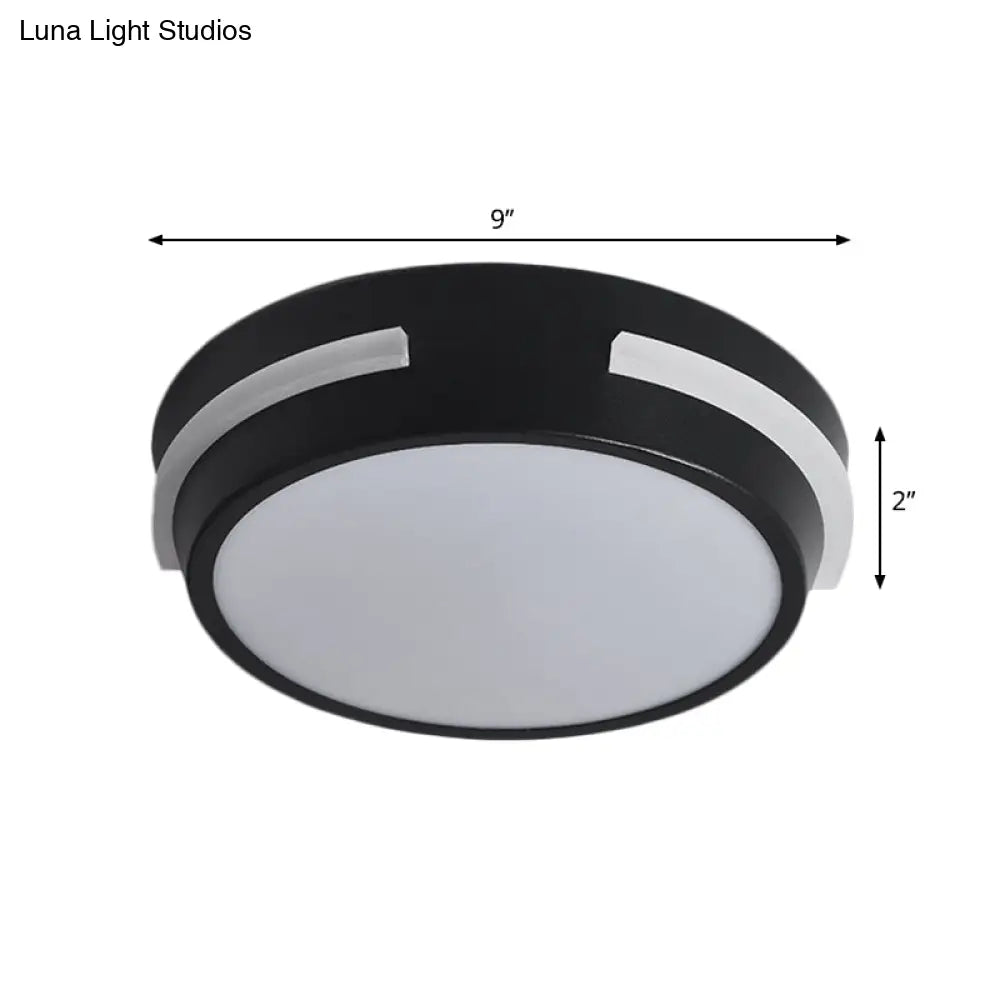 Modern Metallic Led Drum Ceiling Light In Black/White With Warm Glow - Flush Mount